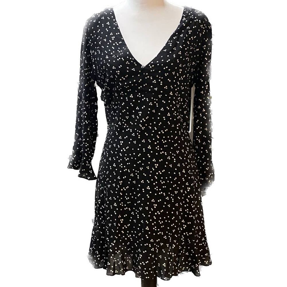 MINKPINK Deep V-Neck Party Dress Fairycore LBD Black White Polka Dots Women M